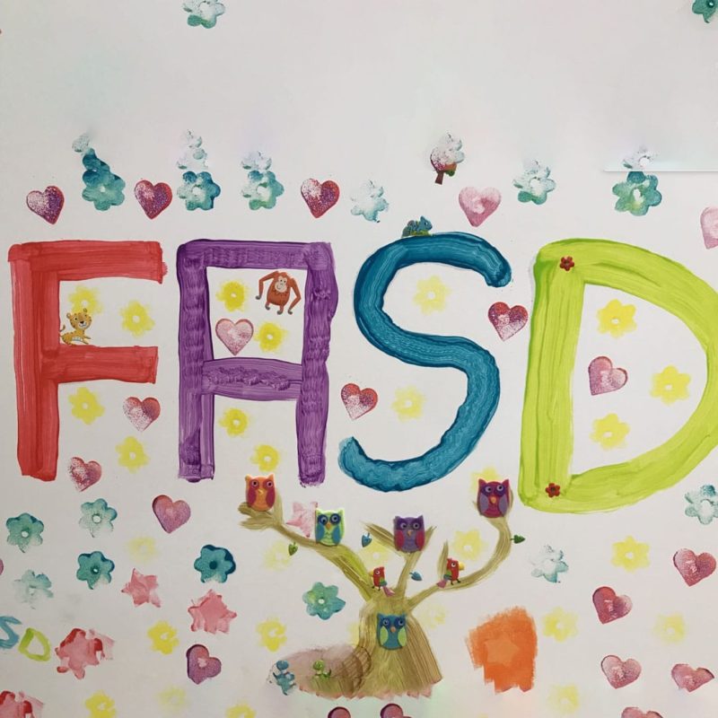 FASD written in paint with shape prints